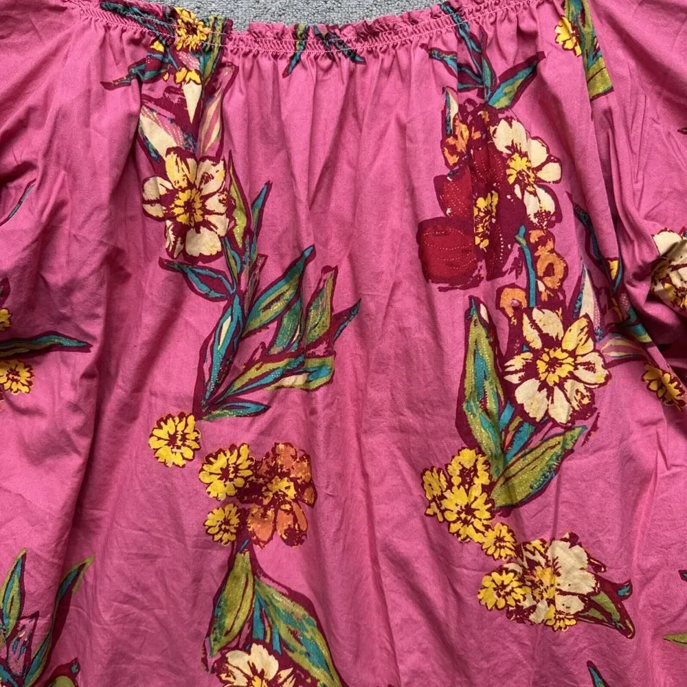 Free‎ People Womens Jodie Floral-Print Tunic XS Top Pink Boho Beach Pockets